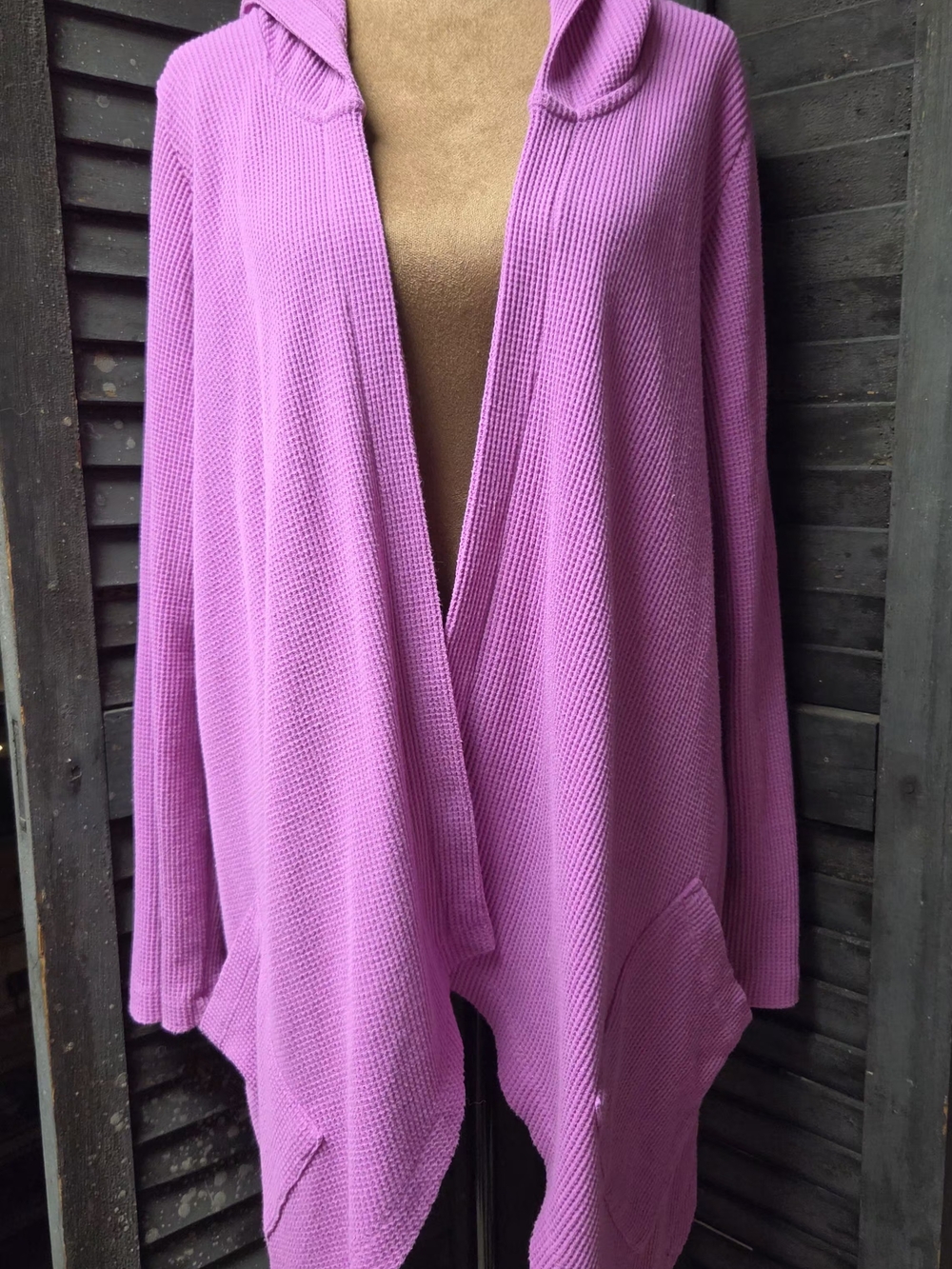 Roaman's Open-Front Hooded Draped Cardigan - Bright Magenta